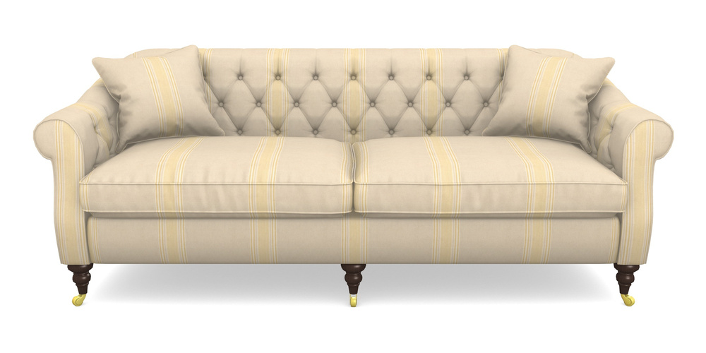 Product photograph of Abbotsbury 4 Seater Sofa In Cloth 22 - Racing Stripes Cheltenham - Lemon from Sofas and Stuff Limited