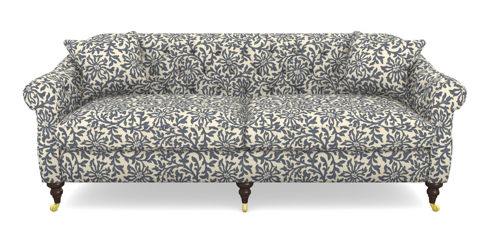 Product photograph of Abbotsbury 4 Seater Sofa In V A Brompton Collection - Floral Scroll - Midnight Blue from Sofas and Stuff Limited