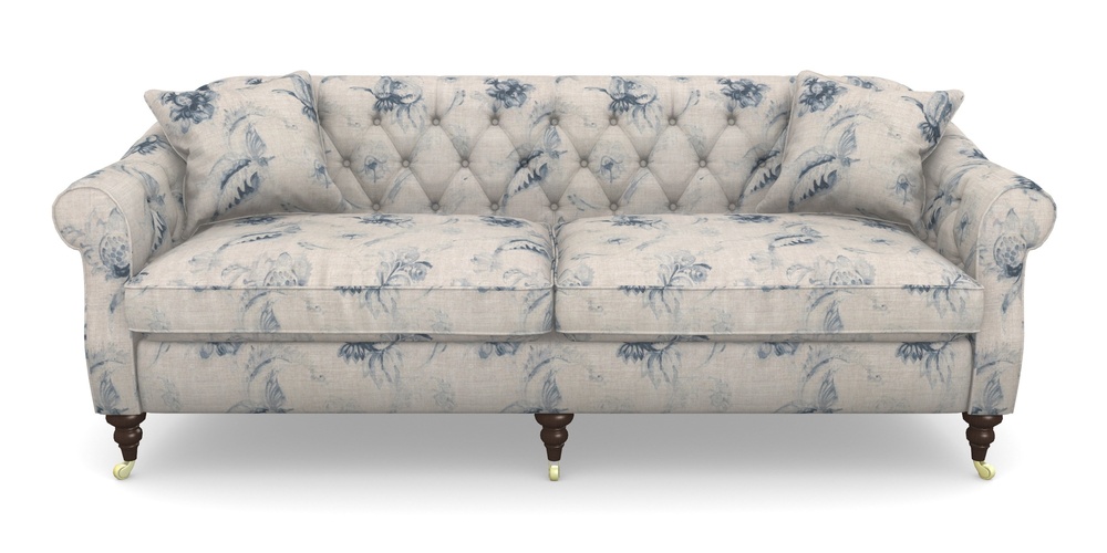 Product photograph of Abbotsbury 4 Seater Sofa In Floral Linen - Lela Mystery Indigo from Sofas and Stuff Limited