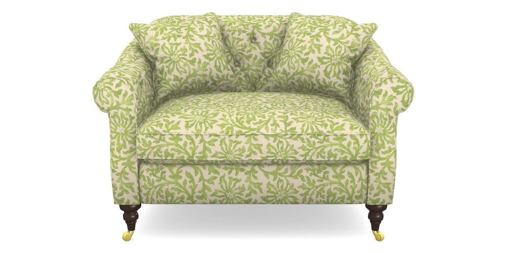 Product photograph of Abbotsbury Snuggler In V A Brompton Collection - Floral Scroll - Lime from Sofas and Stuff Limited