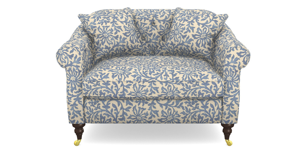 Product photograph of Abbotsbury Snuggler In V A Brompton Collection - Floral Scroll - Morning Blue from Sofas and Stuff Limited