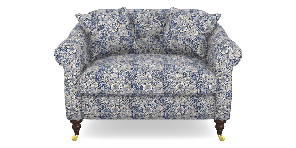 Product photograph of Abbotsbury Snuggler In William Morris Collection - Marigold - Indigo Linen from Sofas and Stuff Limited