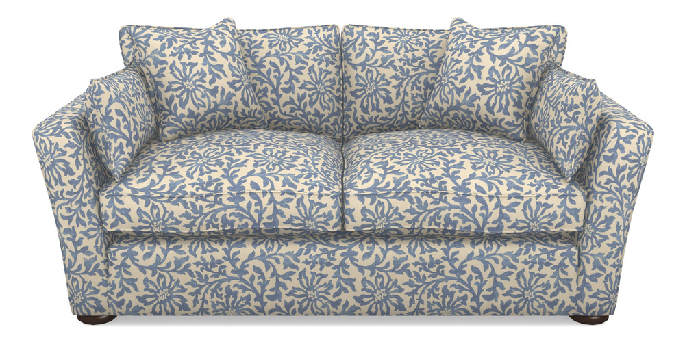 Product photograph of Aldeburgh Sofa Bed 3 Seater Sofa Bed In V A Brompton Collection - Floral Scroll - Morning Blue from Sofas and Stuff Limited