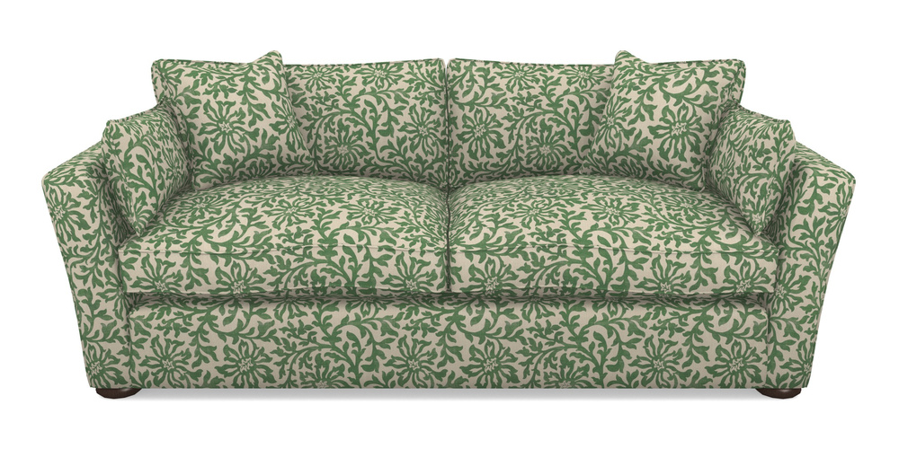 Product photograph of Aldeburgh Sofa Bed 4 Seater Sofa Bed In V A Brompton Collection - Floral Scroll - Basil from Sofas and Stuff Limited