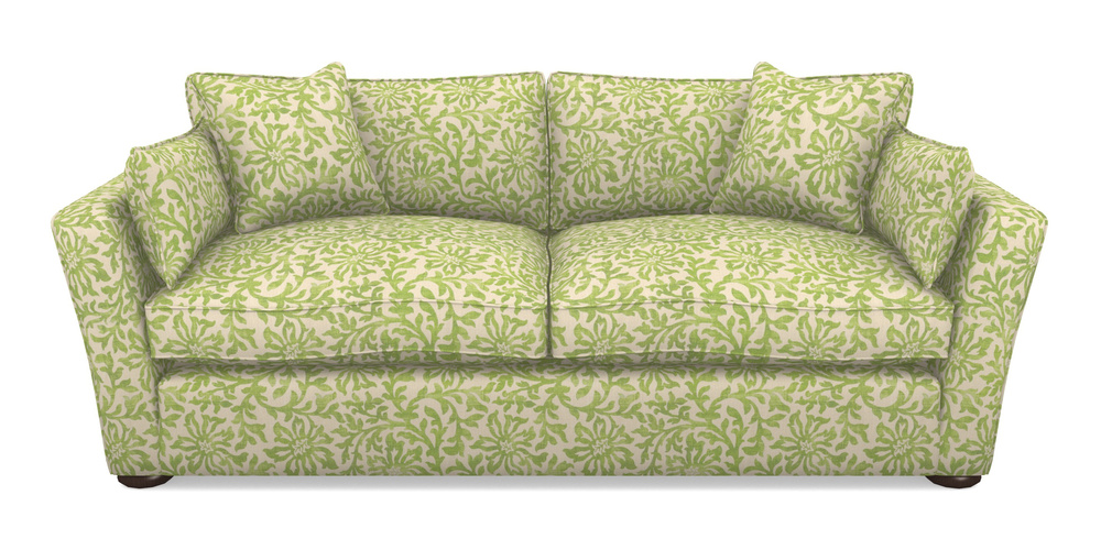 Product photograph of Aldeburgh Sofa Bed 4 Seater Sofa Bed In V A Brompton Collection - Floral Scroll - Lime from Sofas and Stuff Limited