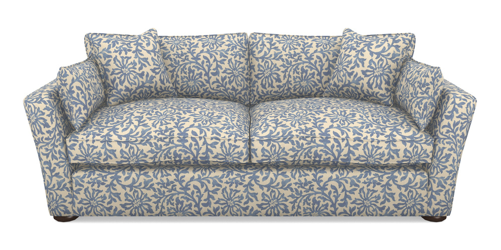 Product photograph of Aldeburgh Sofa Bed 4 Seater Sofa Bed In V A Brompton Collection - Floral Scroll - Morning Blue from Sofas and Stuff Limited