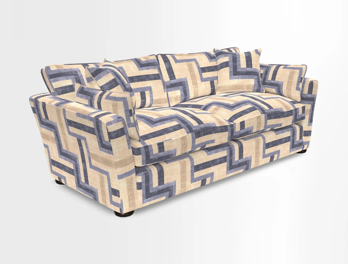 Aldeburgh 3 Seater Sofa in Cloth 22 Bayadere Seal with Scatters in Bayadere & Barcode Seal