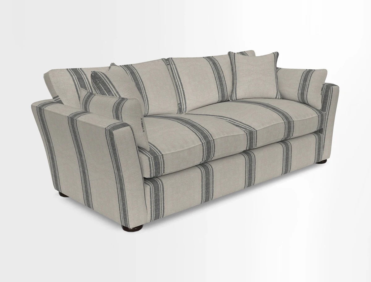 Aldeburgh 3 Seater Sofa in Cloth 22 Bayadere Seal with Scatters in Bayadere & Barcode Seal