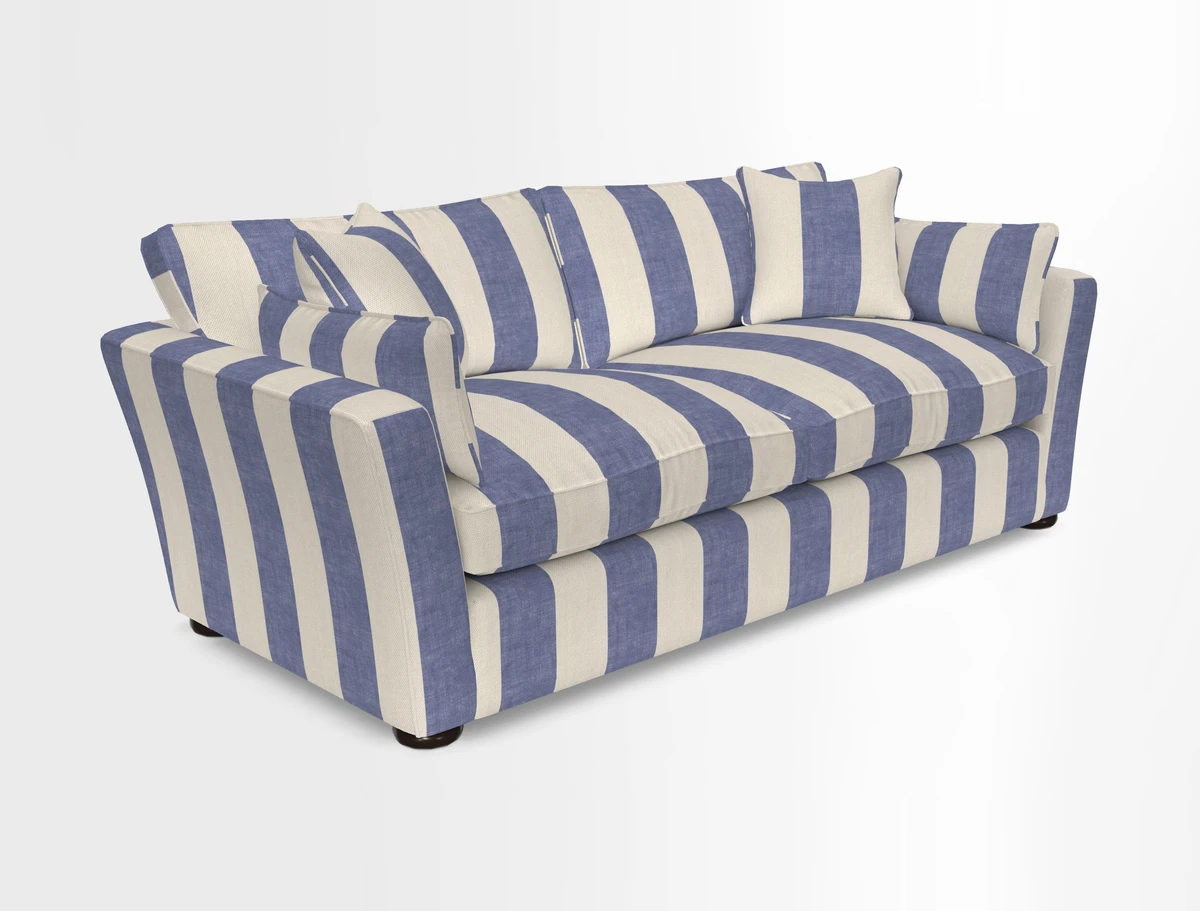 Aldeburgh 3 Seater Sofa in Cloth 22 Bayadere Seal with Scatters in Bayadere & Barcode Seal