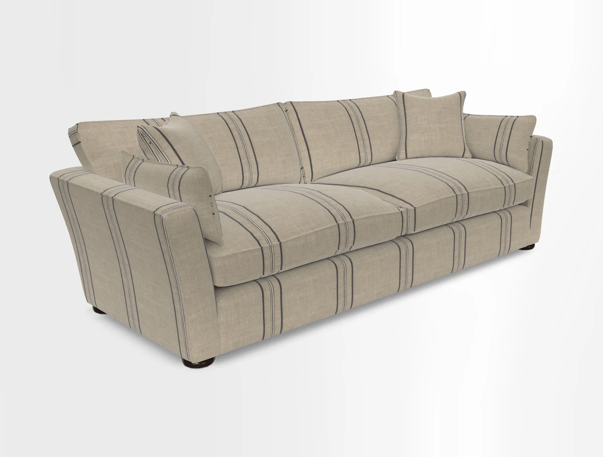 Aldeburgh 4 Seater Sofa in Cloth 22 Bayadere Seal with Scatters in Bayadere & Barcode Seal