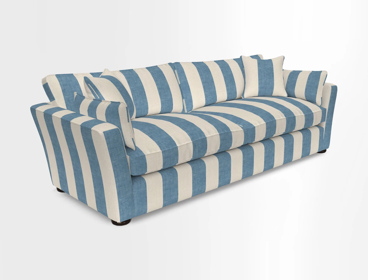 Aldeburgh 4 Seater Sofa in Cloth 22 Bayadere Seal with Scatters in Bayadere & Barcode Seal