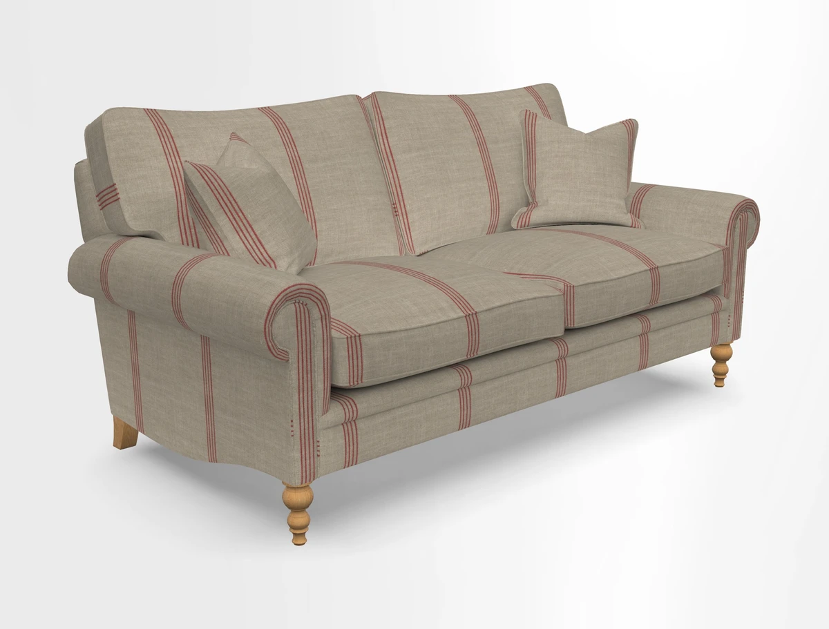 Aldingbourne 3 seater sofa in Grain Sack Stripe Linen Red