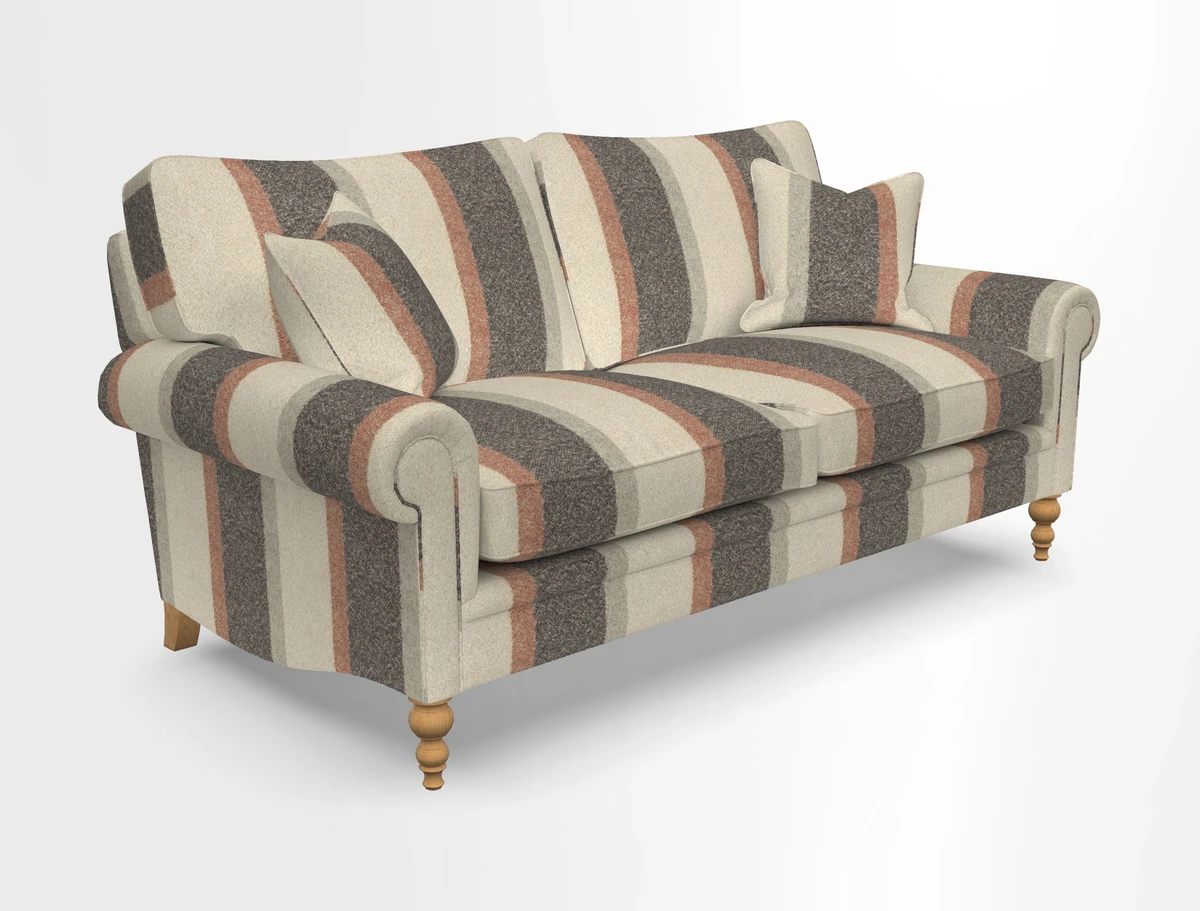 Aldingbourne 3 seater sofa in Grain Sack Stripe Linen Red