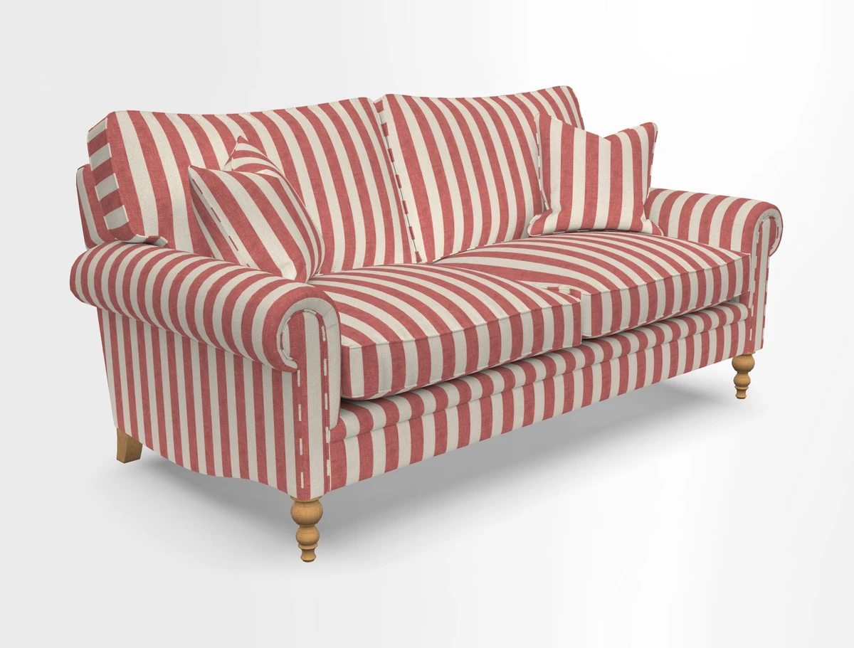 Aldingbourne 3 seater sofa in Grain Sack Stripe Linen Red