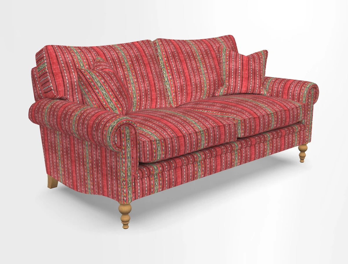 Aldingbourne 3 seater sofa in Grain Sack Stripe Linen Red