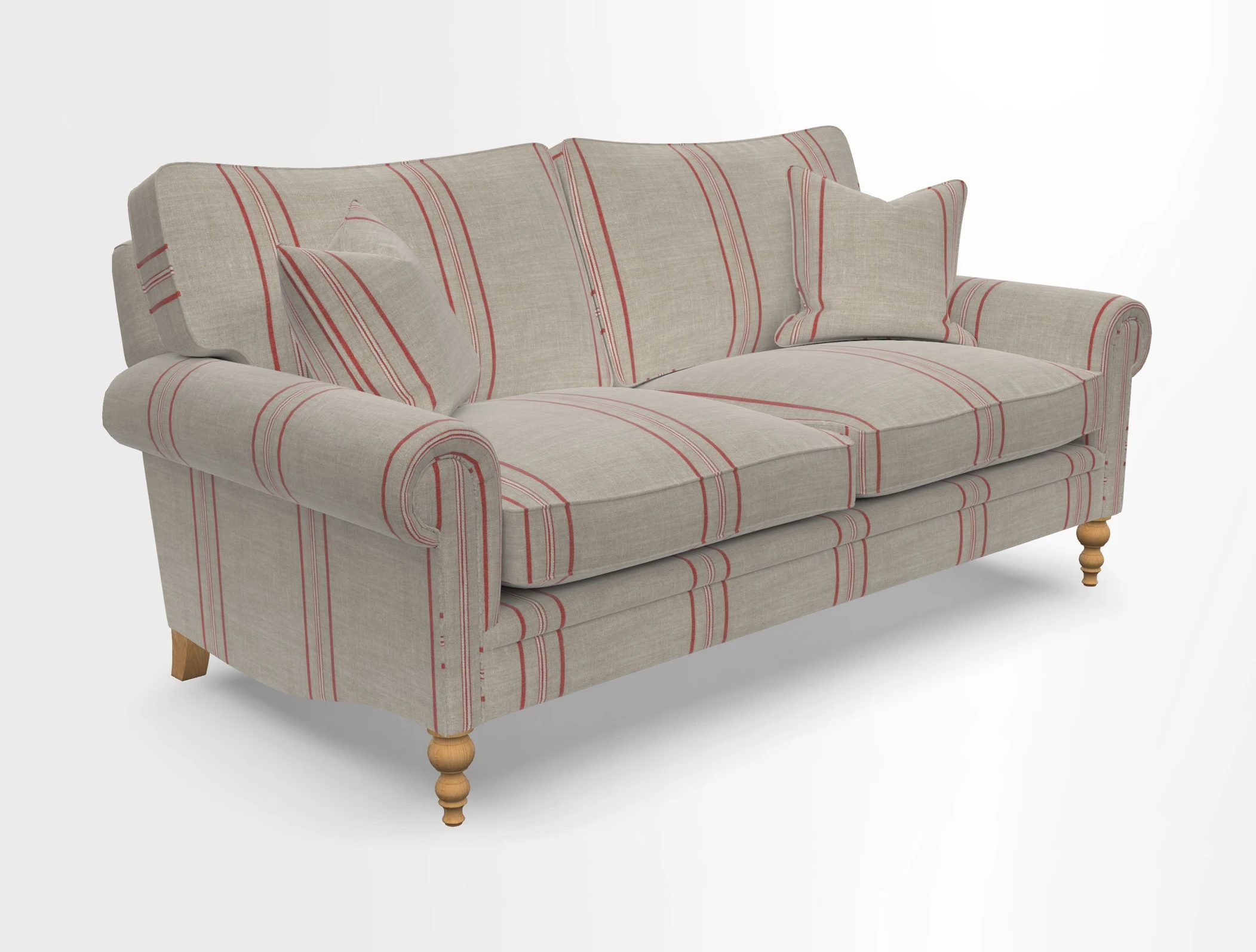 Aldingbourne 3 seater sofa in Grain Sack Stripe Linen Red