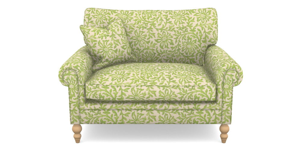 Product photograph of Aldingbourne Snuggler In V A Brompton Collection - Floral Scroll - Lime from Sofas and Stuff Limited