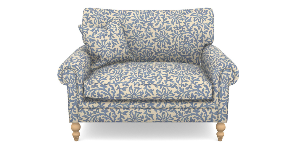 Product photograph of Aldingbourne Snuggler In V A Brompton Collection - Floral Scroll - Morning Blue from Sofas and Stuff Limited