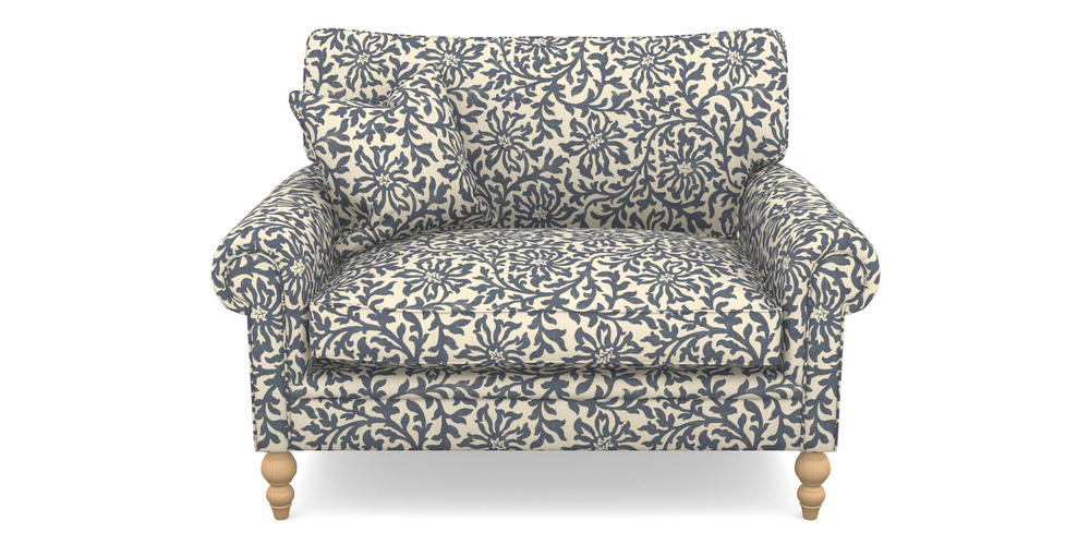 Product photograph of Aldingbourne Snuggler In V A Brompton Collection - Floral Scroll - Midnight Blue from Sofas and Stuff Limited