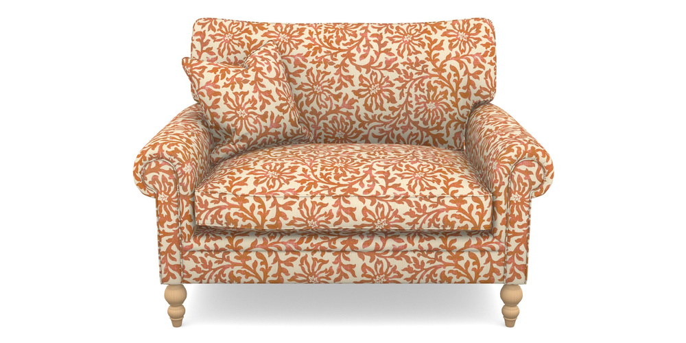 Product photograph of Aldingbourne Snuggler In V A Brompton Collection - Floral Scroll - Terracotta from Sofas and Stuff Limited