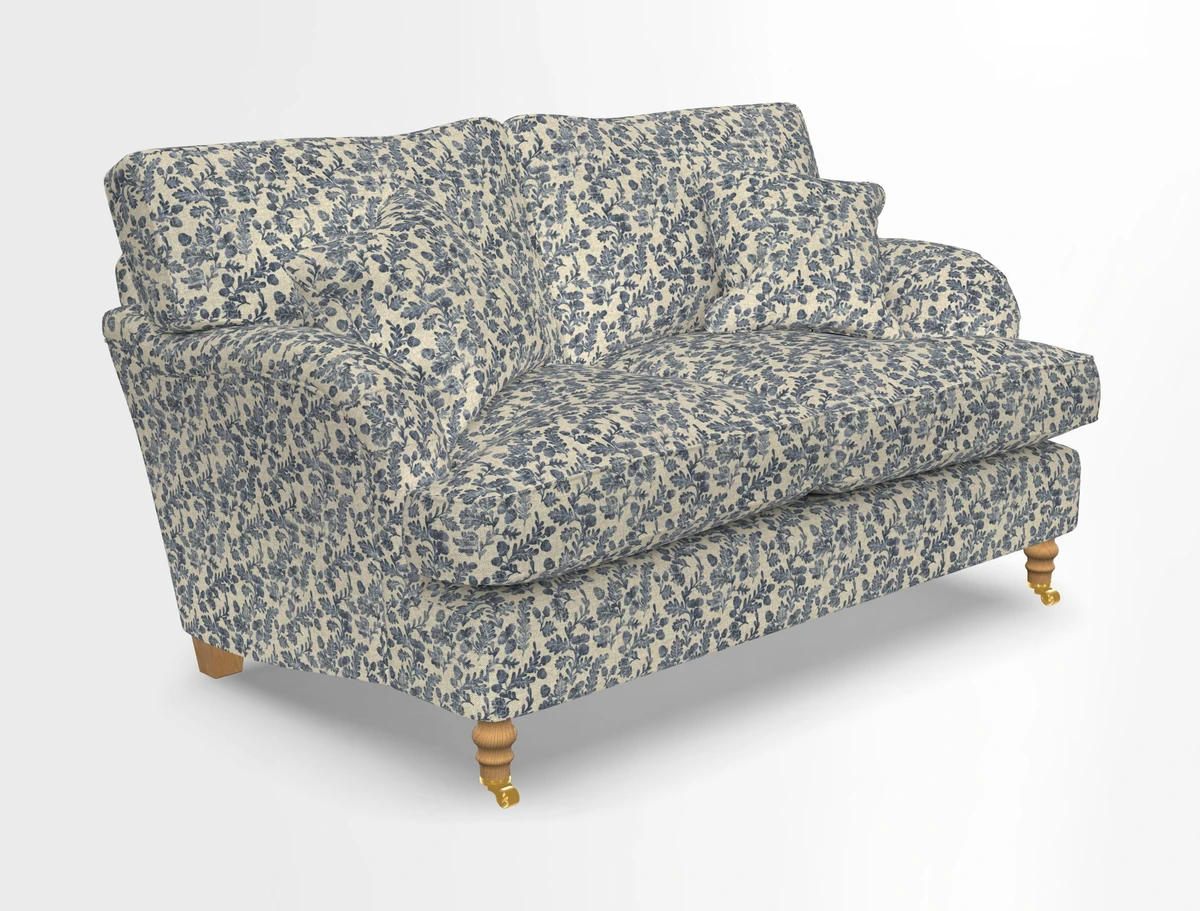 Alwinton 3 seater sofa in Ettas Stripe Moss with bolster cushion in Almost Plain Velvet Harvest