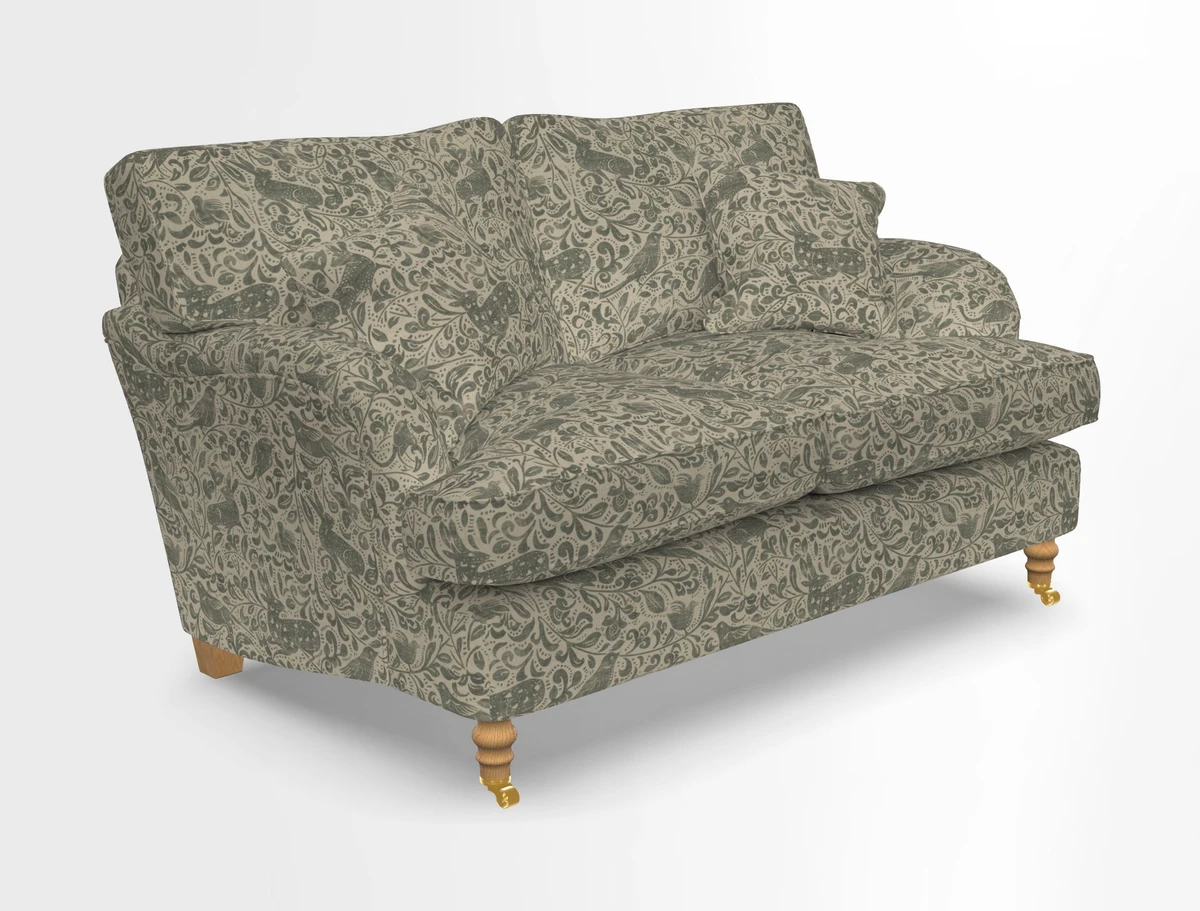 Alwinton 3 seater sofa in Ettas Stripe Moss with bolster cushion in Almost Plain Velvet Harvest