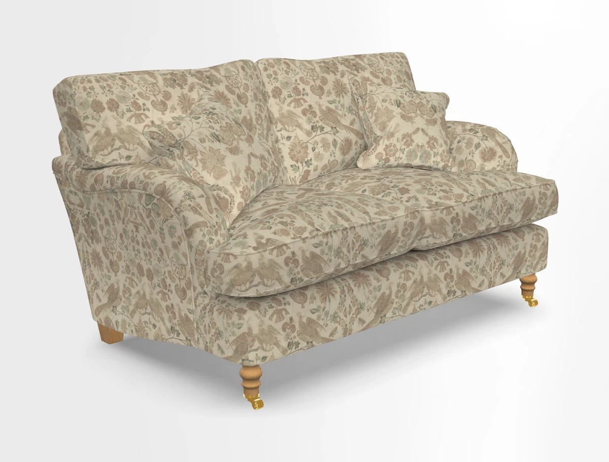 Alwinton 3 seater sofa in Ettas Stripe Moss with bolster cushion in Almost Plain Velvet Harvest