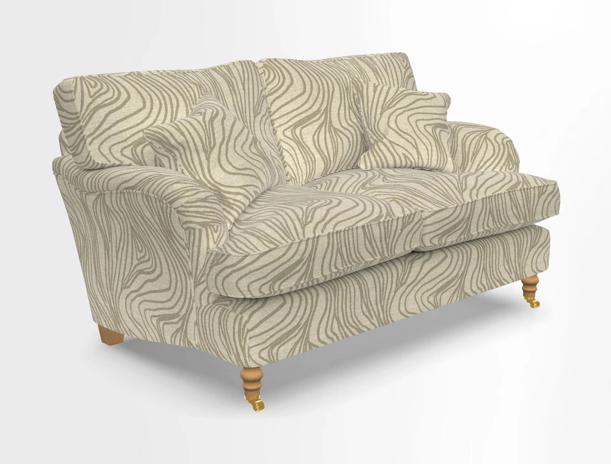 Alwinton 3 seater sofa in Ettas Stripe Moss with bolster cushion in Almost Plain Velvet Harvest