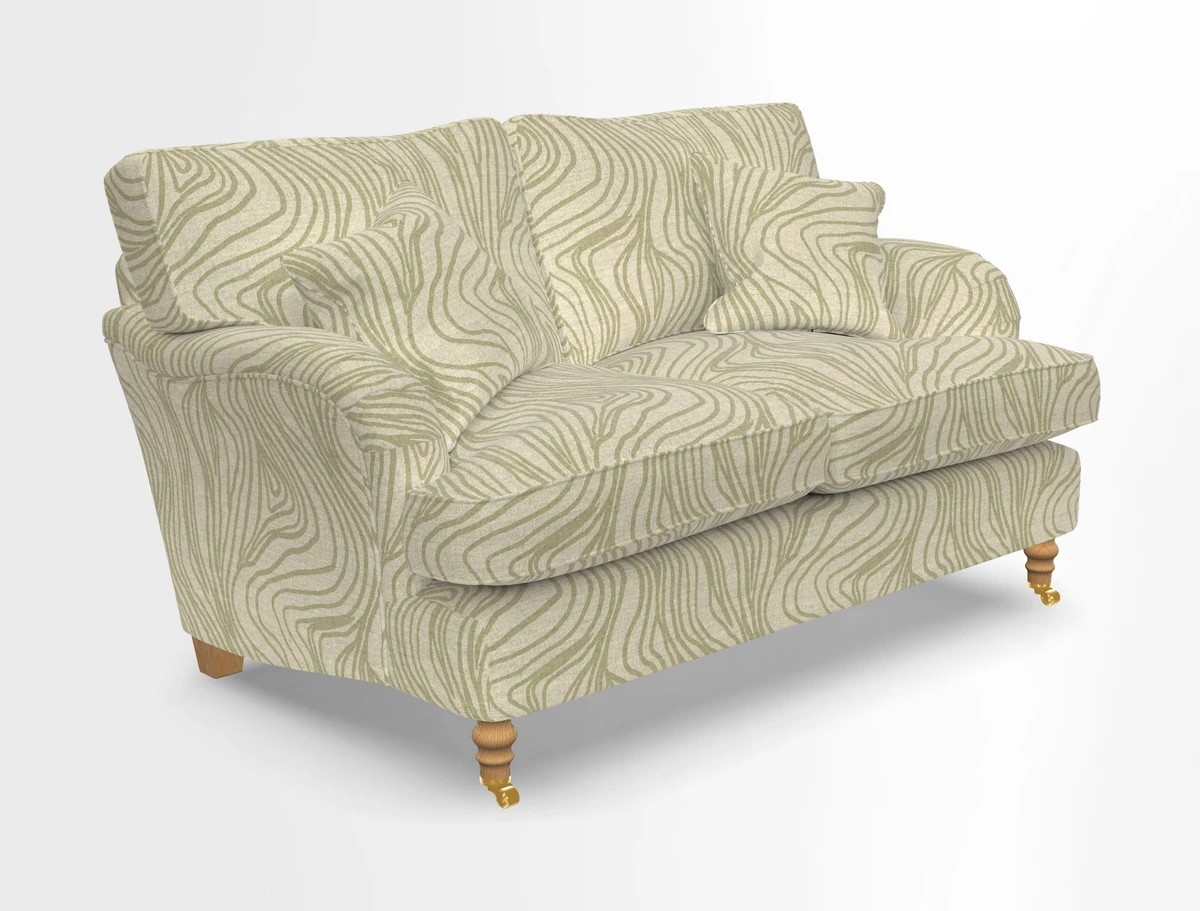 Alwinton 3 seater sofa in Ettas Stripe Moss with bolster cushion in Almost Plain Velvet Harvest