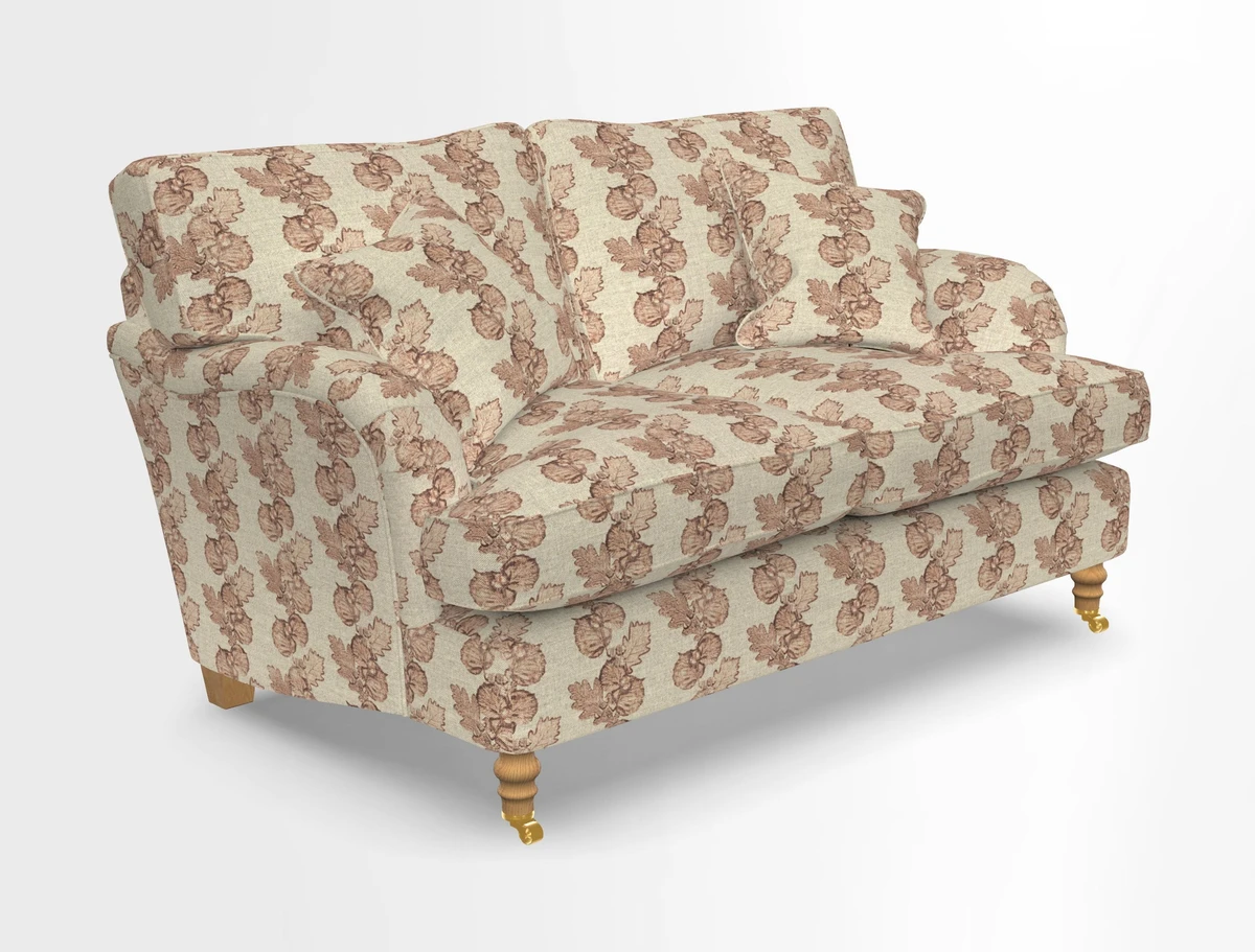 Alwinton 3 seater sofa in Ettas Stripe Moss with bolster cushion in Almost Plain Velvet Harvest