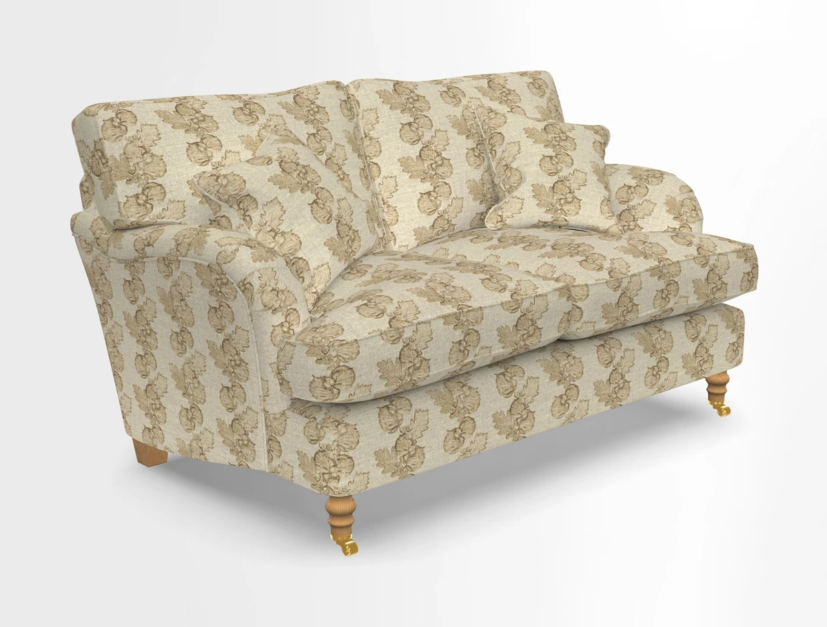 Alwinton 3 seater sofa in Ettas Stripe Moss with bolster cushion in Almost Plain Velvet Harvest