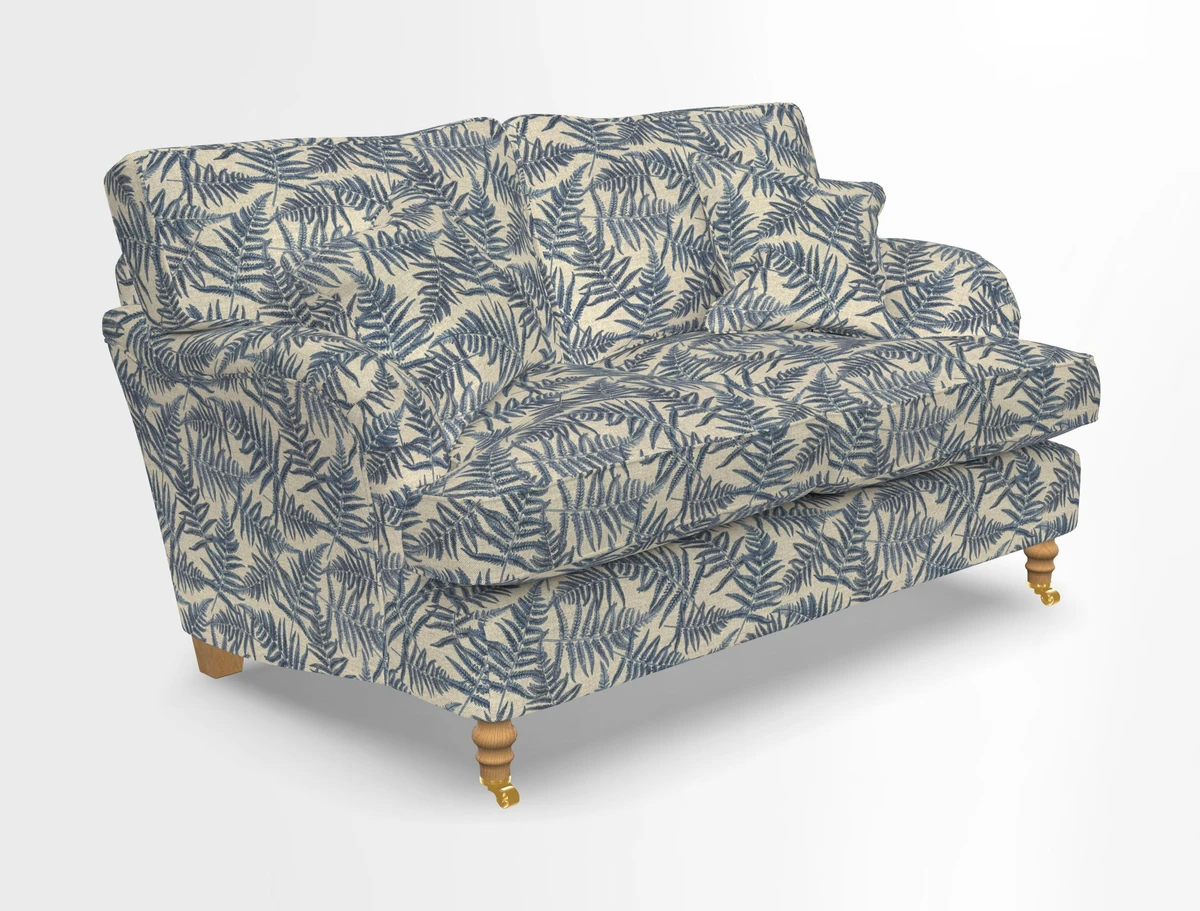 Alwinton 3 seater sofa in Ettas Stripe Moss with bolster cushion in Almost Plain Velvet Harvest