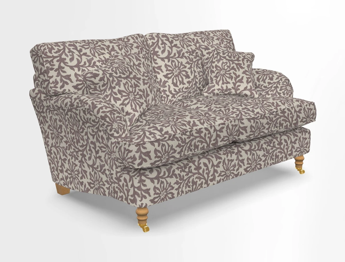 Alwinton 3 seater sofa in Ettas Stripe Moss with bolster cushion in Almost Plain Velvet Harvest