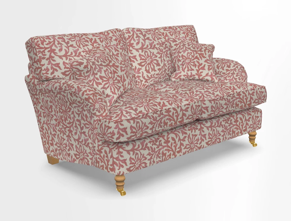 Alwinton 3 seater sofa in Ettas Stripe Moss with bolster cushion in Almost Plain Velvet Harvest
