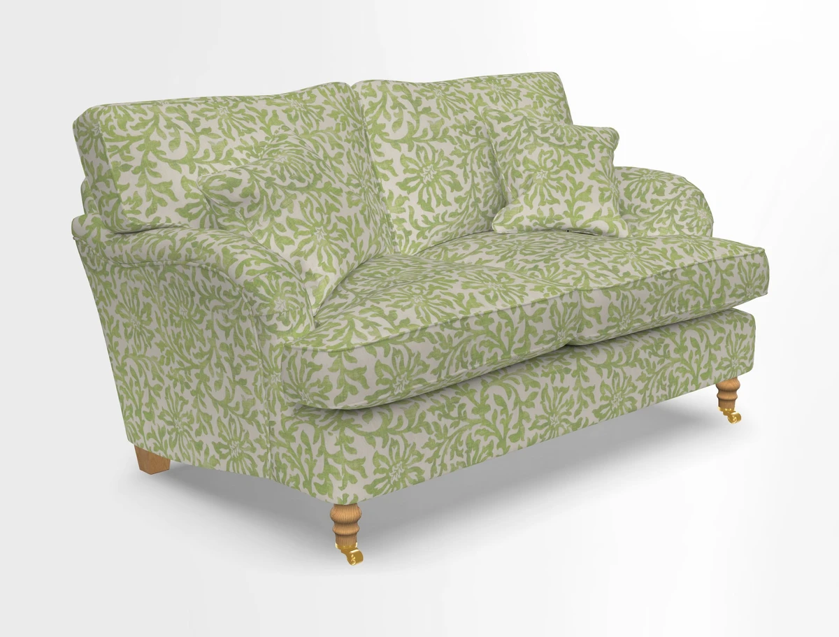 Alwinton 3 seater sofa in Ettas Stripe Moss with bolster cushion in Almost Plain Velvet Harvest