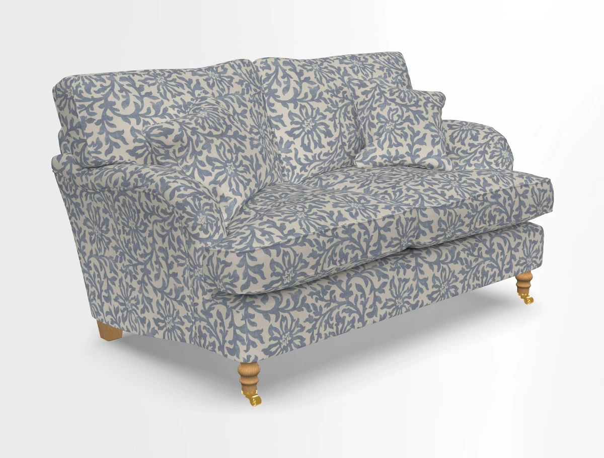 Alwinton 3 seater sofa in Ettas Stripe Moss with bolster cushion in Almost Plain Velvet Harvest