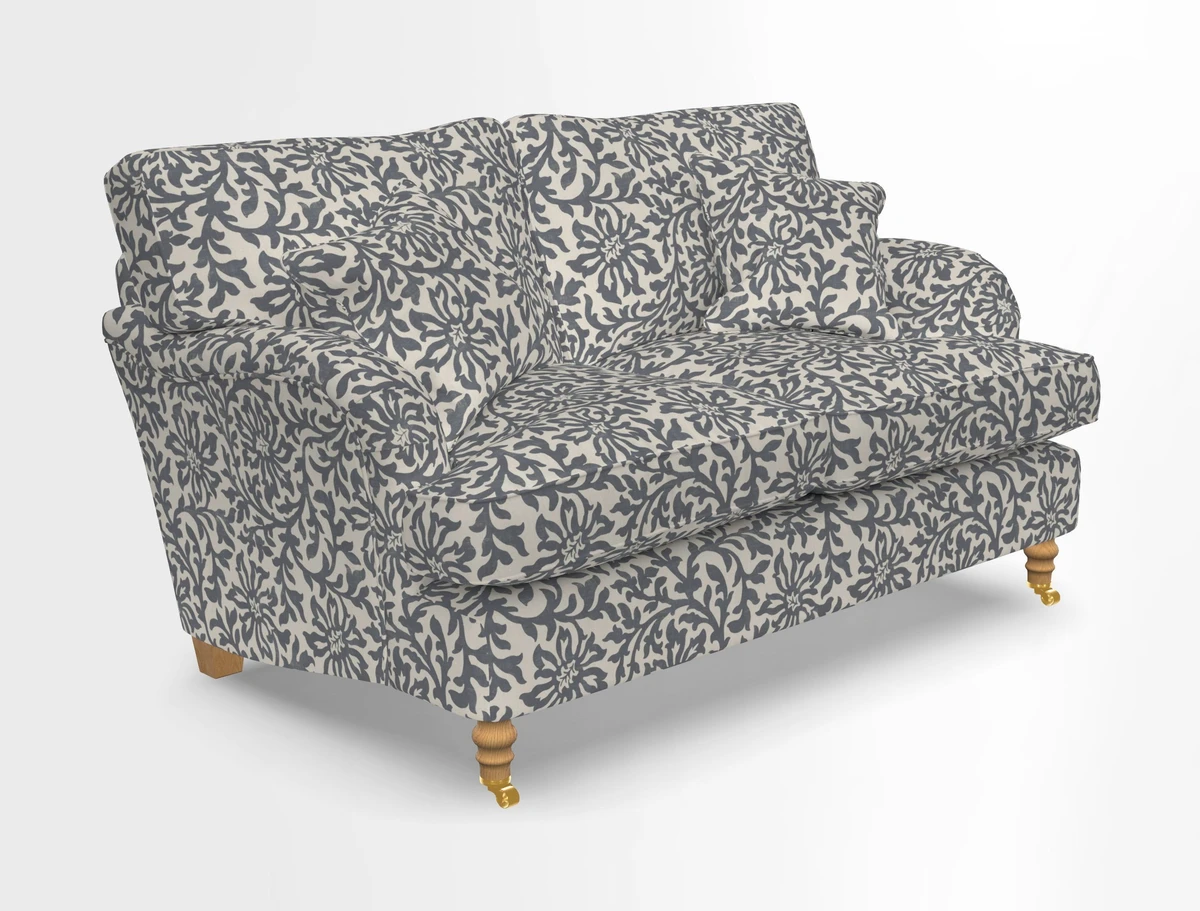 Alwinton 3 seater sofa in Ettas Stripe Moss with bolster cushion in Almost Plain Velvet Harvest