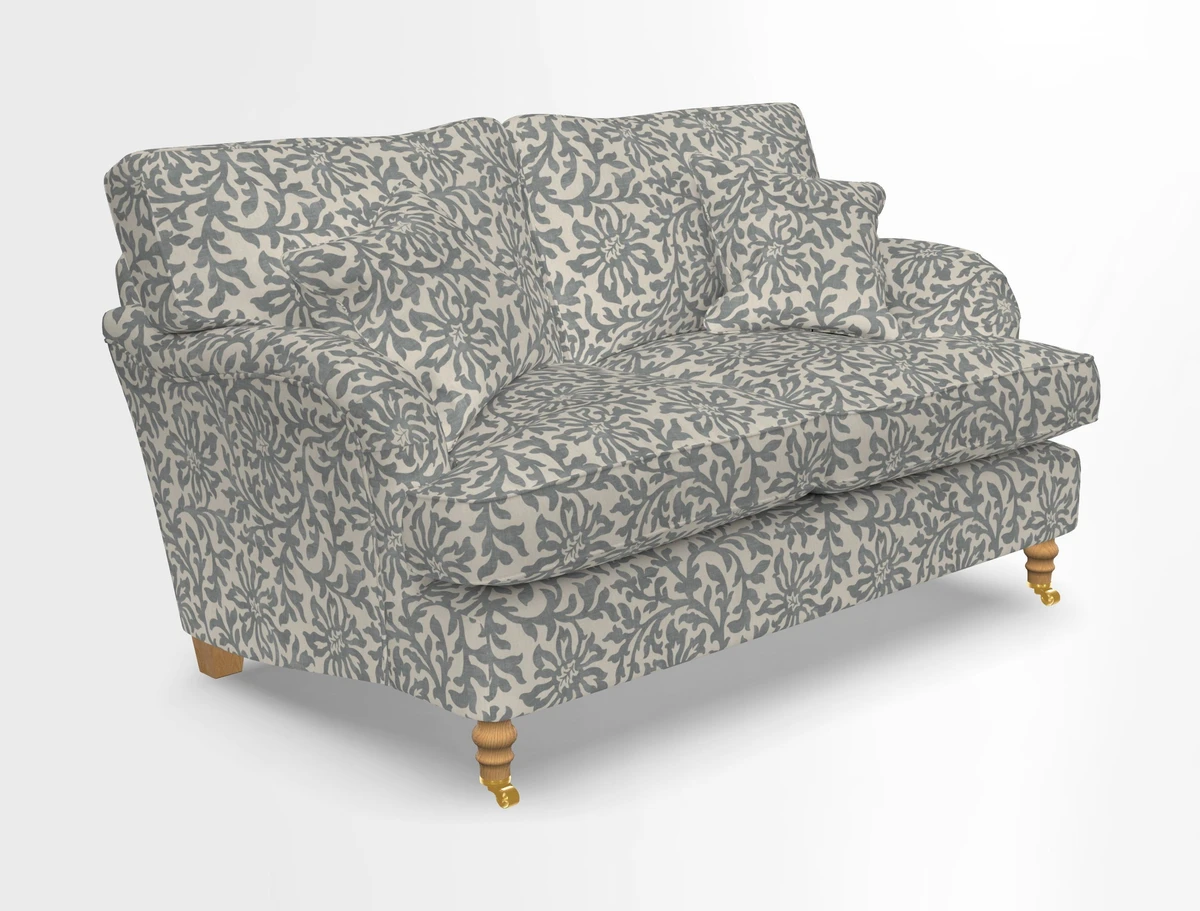 Alwinton 3 seater sofa in Ettas Stripe Moss with bolster cushion in Almost Plain Velvet Harvest