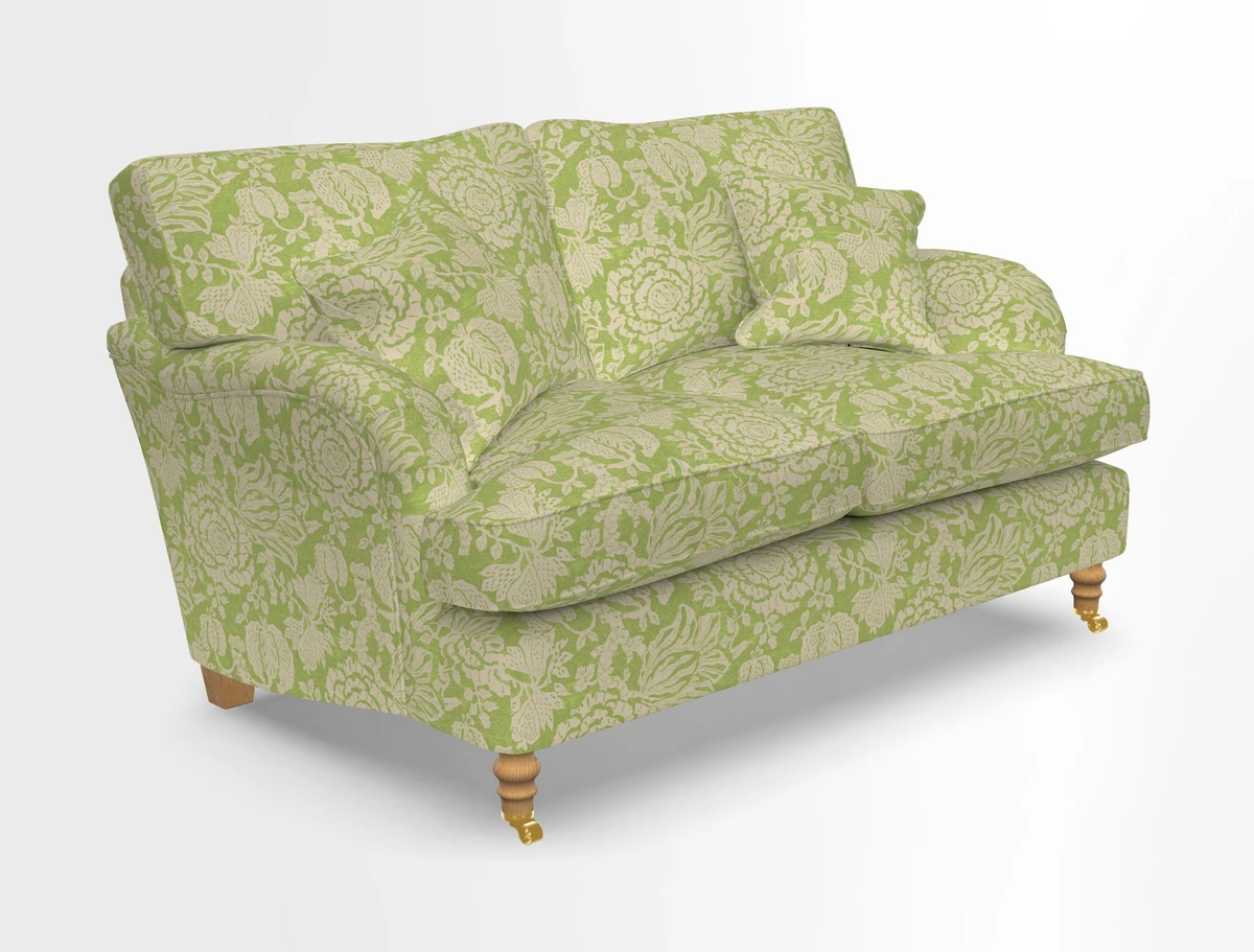 Alwinton 3 seater sofa in Ettas Stripe Moss with bolster cushion in Almost Plain Velvet Harvest