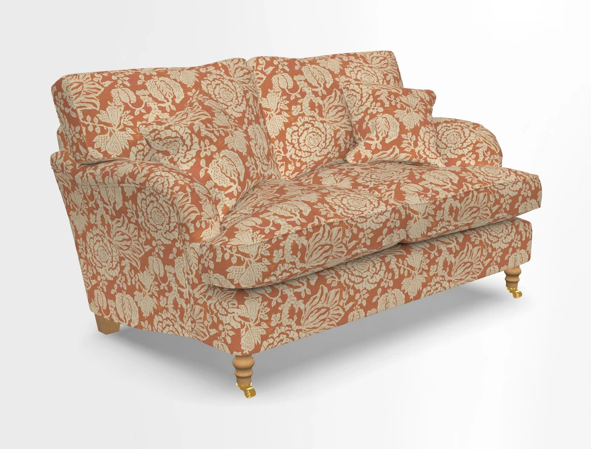 Alwinton 3 seater sofa in Ettas Stripe Moss with bolster cushion in Almost Plain Velvet Harvest