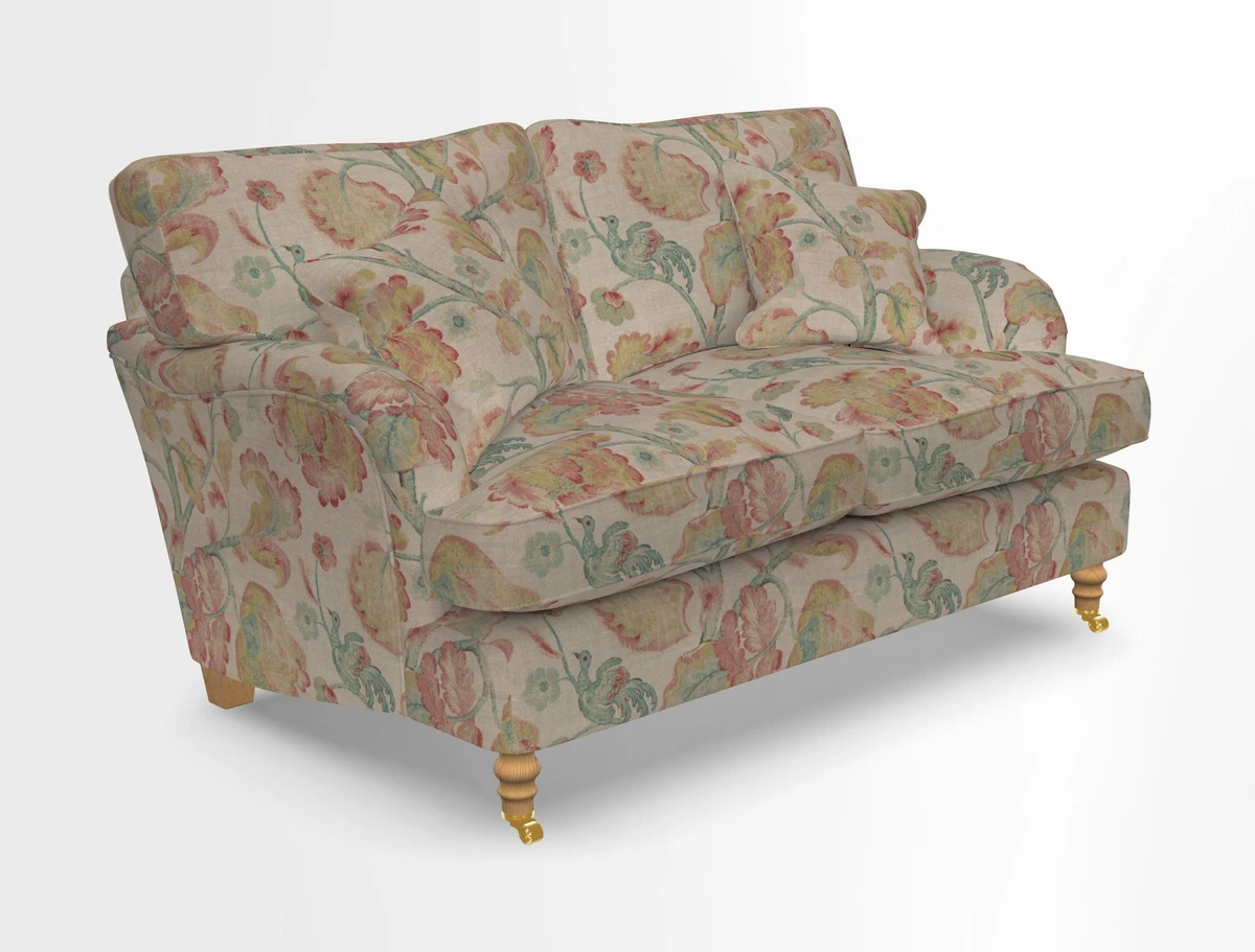 Alwinton 3 seater sofa in Ettas Stripe Moss with bolster cushion in Almost Plain Velvet Harvest