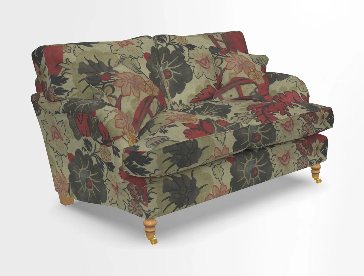 Alwinton 3 seater sofa in Ettas Stripe Moss with bolster cushion in Almost Plain Velvet Harvest