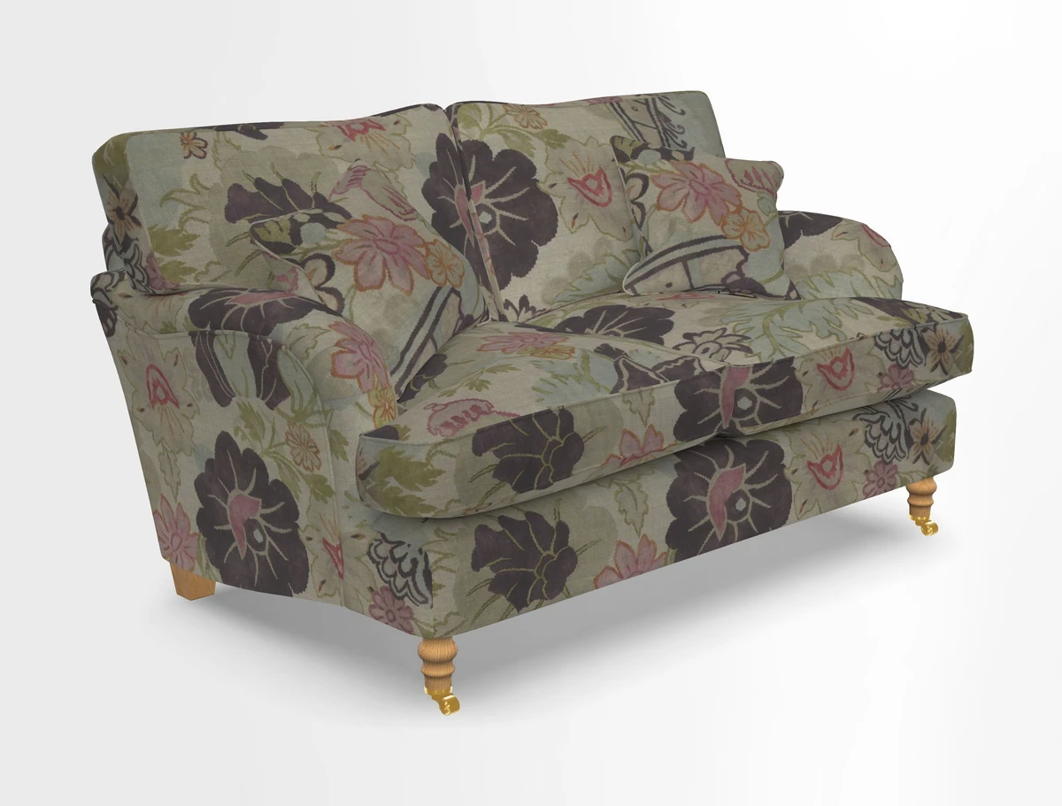 Alwinton 3 seater sofa in Ettas Stripe Moss with bolster cushion in Almost Plain Velvet Harvest