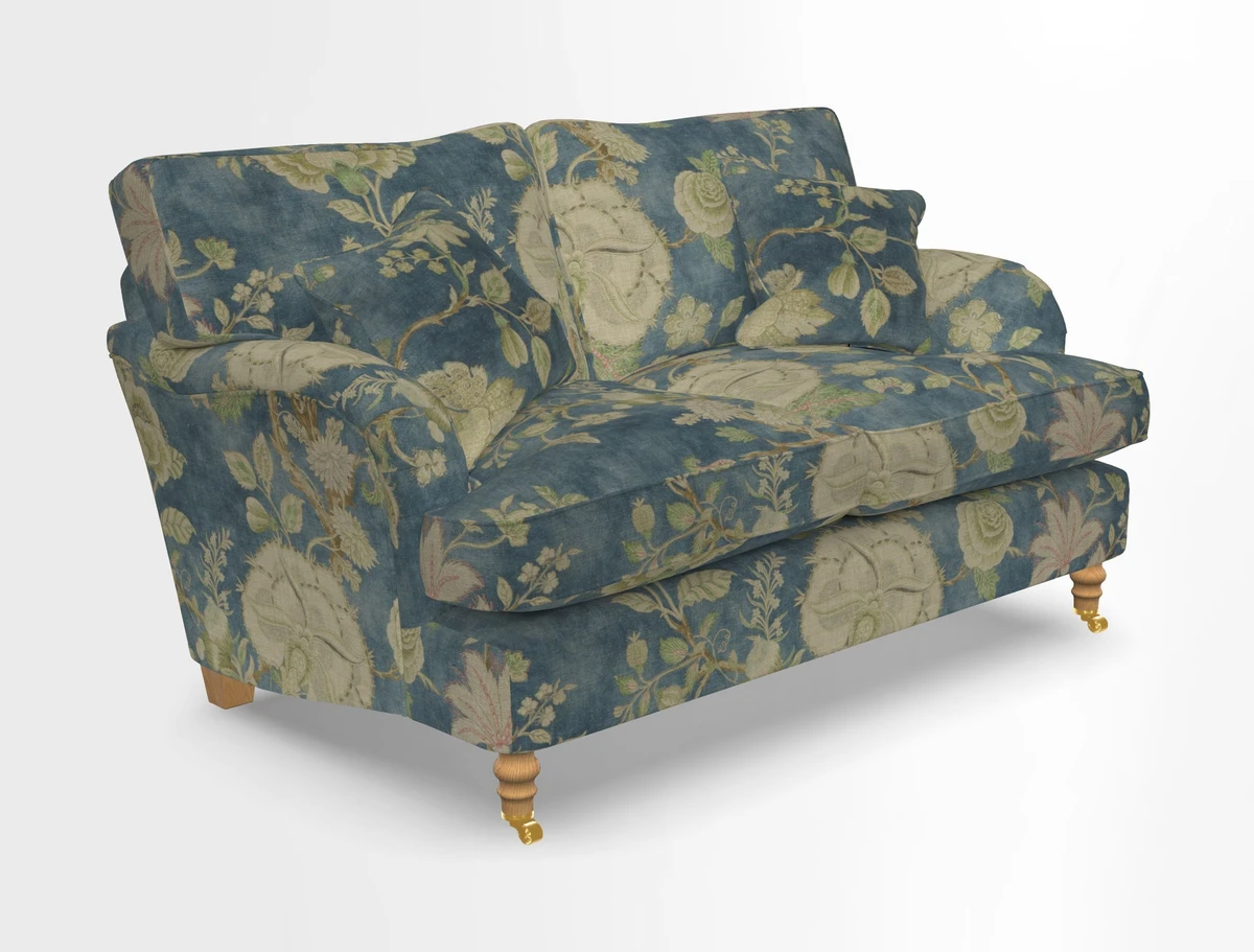 Alwinton 3 seater sofa in Ettas Stripe Moss with bolster cushion in Almost Plain Velvet Harvest