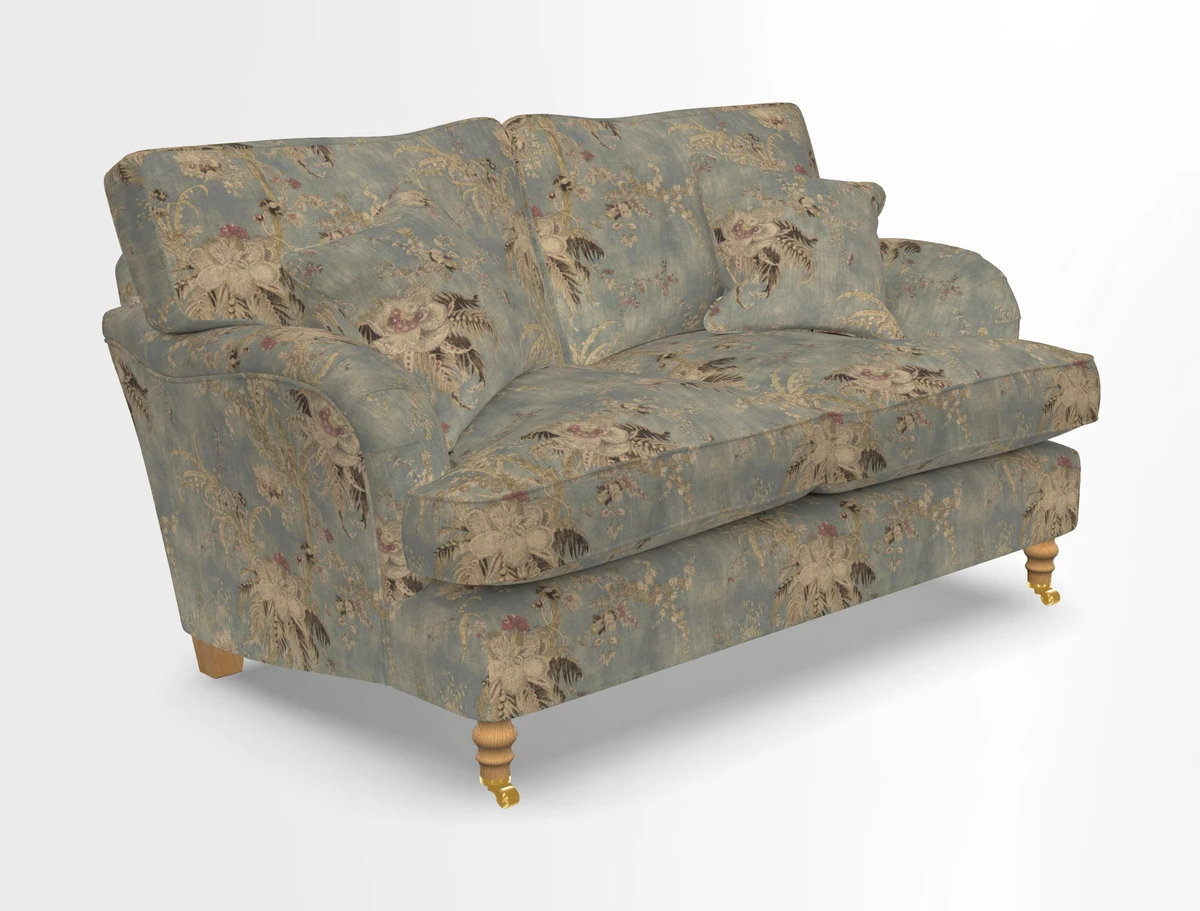 Alwinton 3 seater sofa in Ettas Stripe Moss with bolster cushion in Almost Plain Velvet Harvest