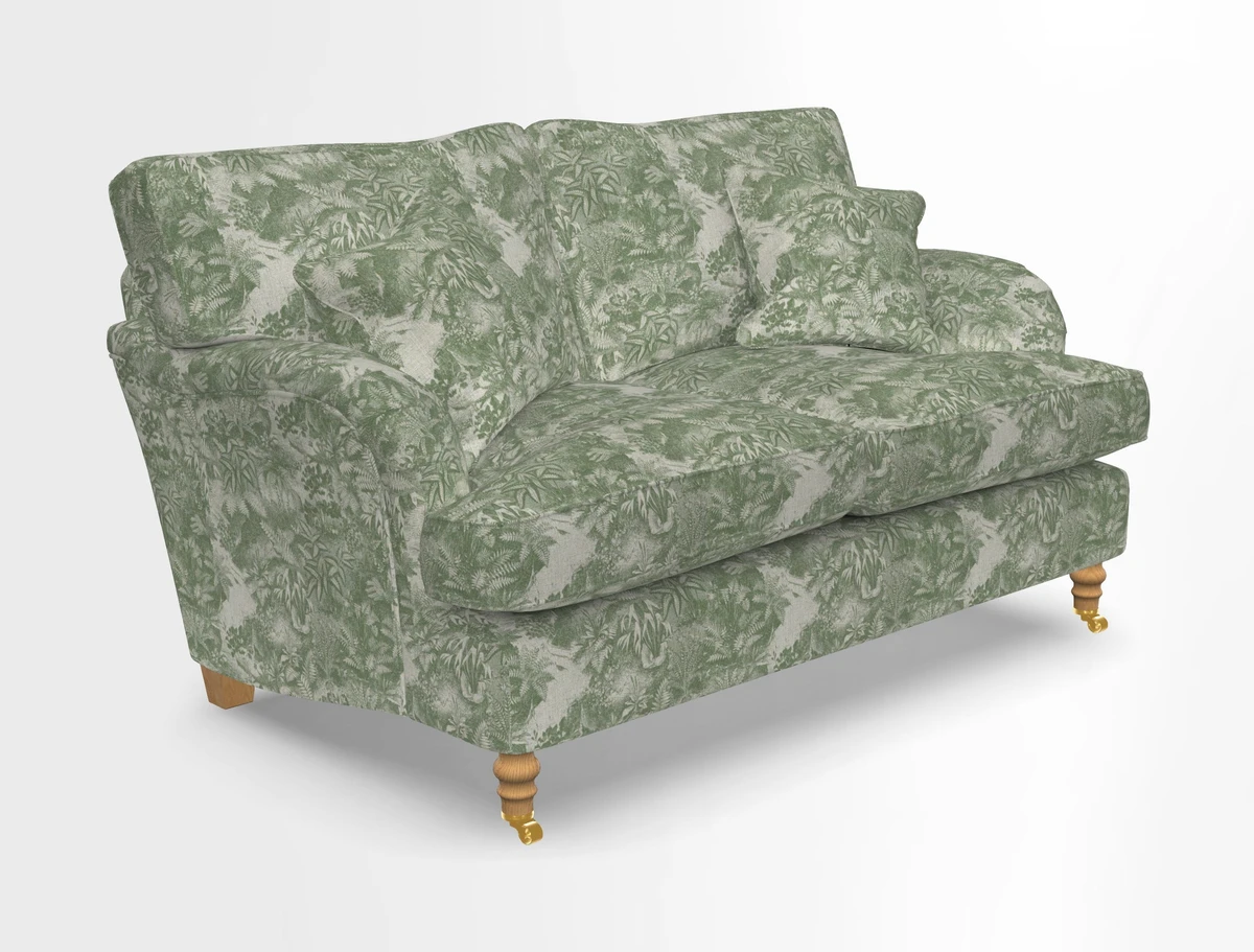 Alwinton 3 seater sofa in Ettas Stripe Moss with bolster cushion in Almost Plain Velvet Harvest