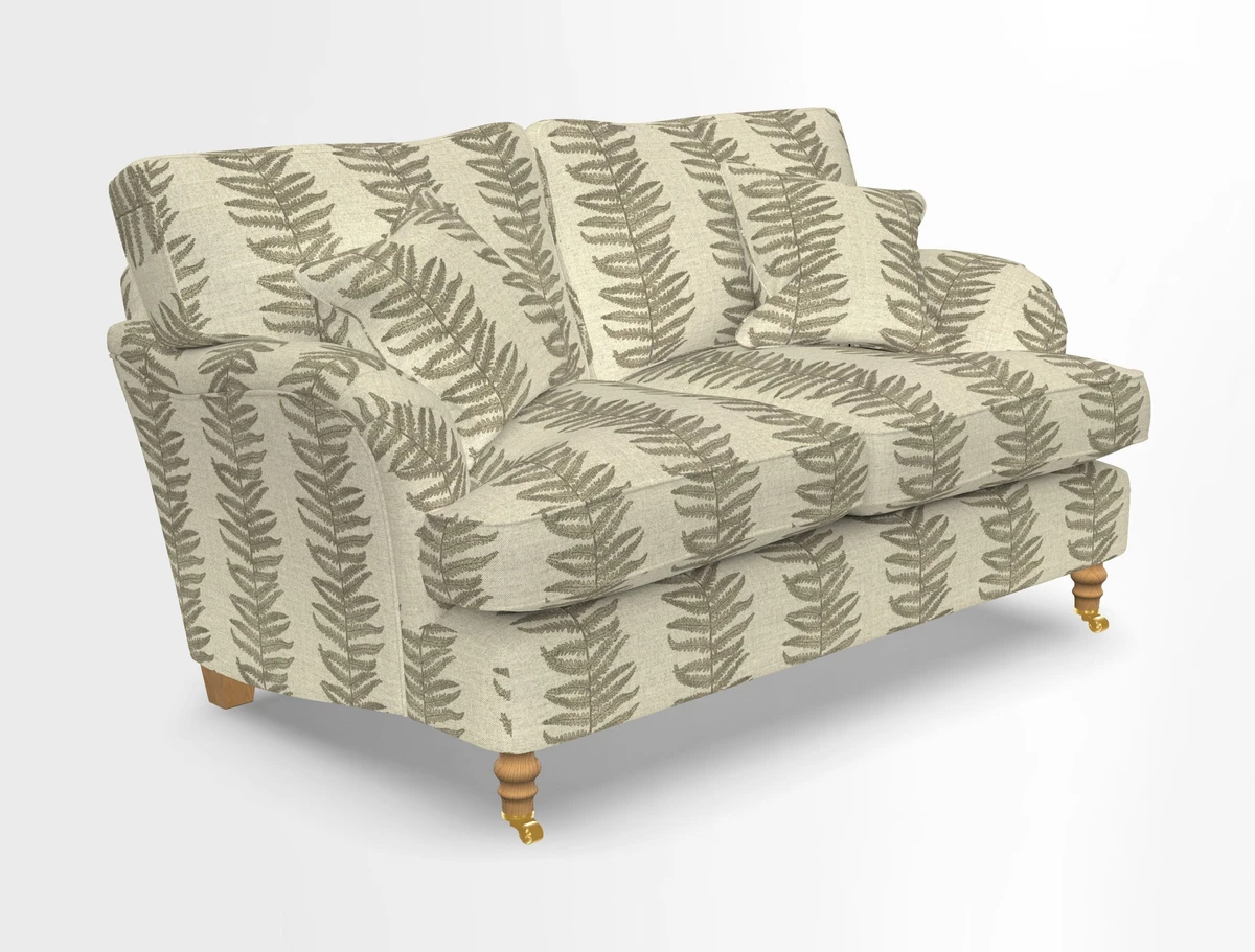 Alwinton 3 seater sofa in Ettas Stripe Moss with bolster cushion in Almost Plain Velvet Harvest