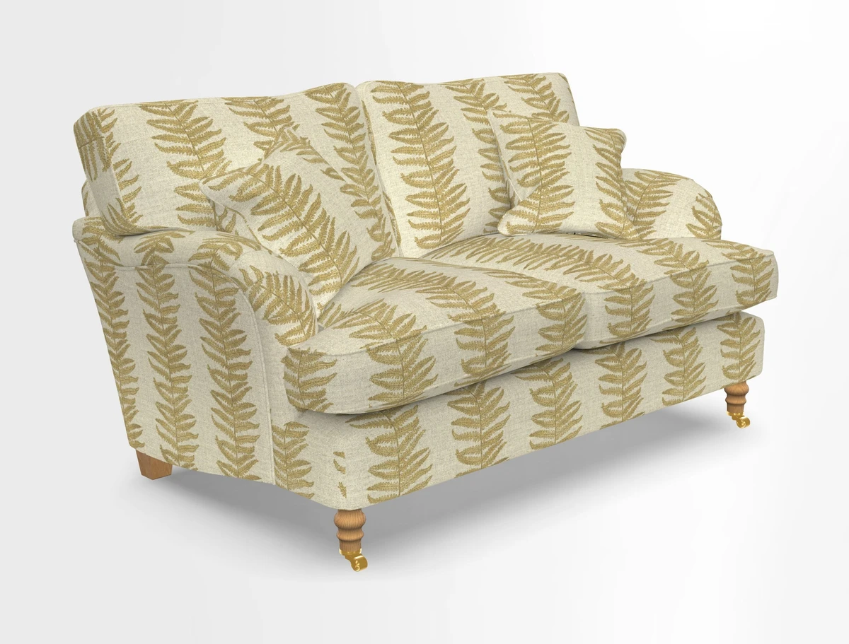 Alwinton 3 seater sofa in Ettas Stripe Moss with bolster cushion in Almost Plain Velvet Harvest