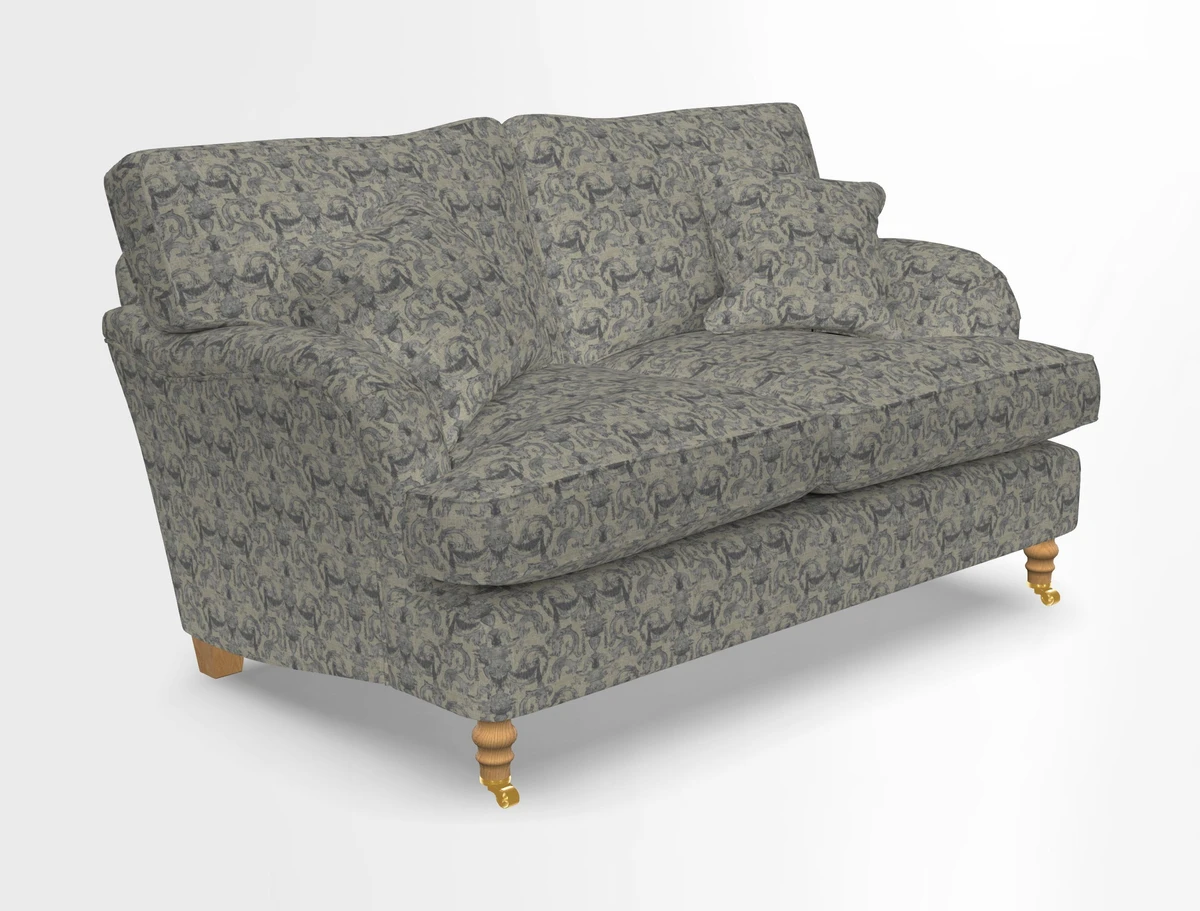 Alwinton 3 seater sofa in Ettas Stripe Moss with bolster cushion in Almost Plain Velvet Harvest