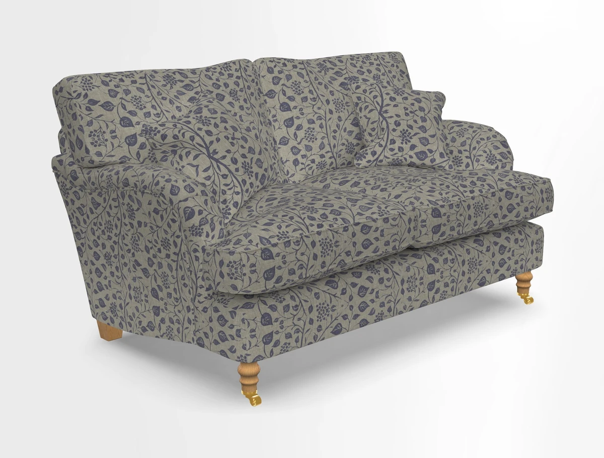 Alwinton 3 seater sofa in Ettas Stripe Moss with bolster cushion in Almost Plain Velvet Harvest